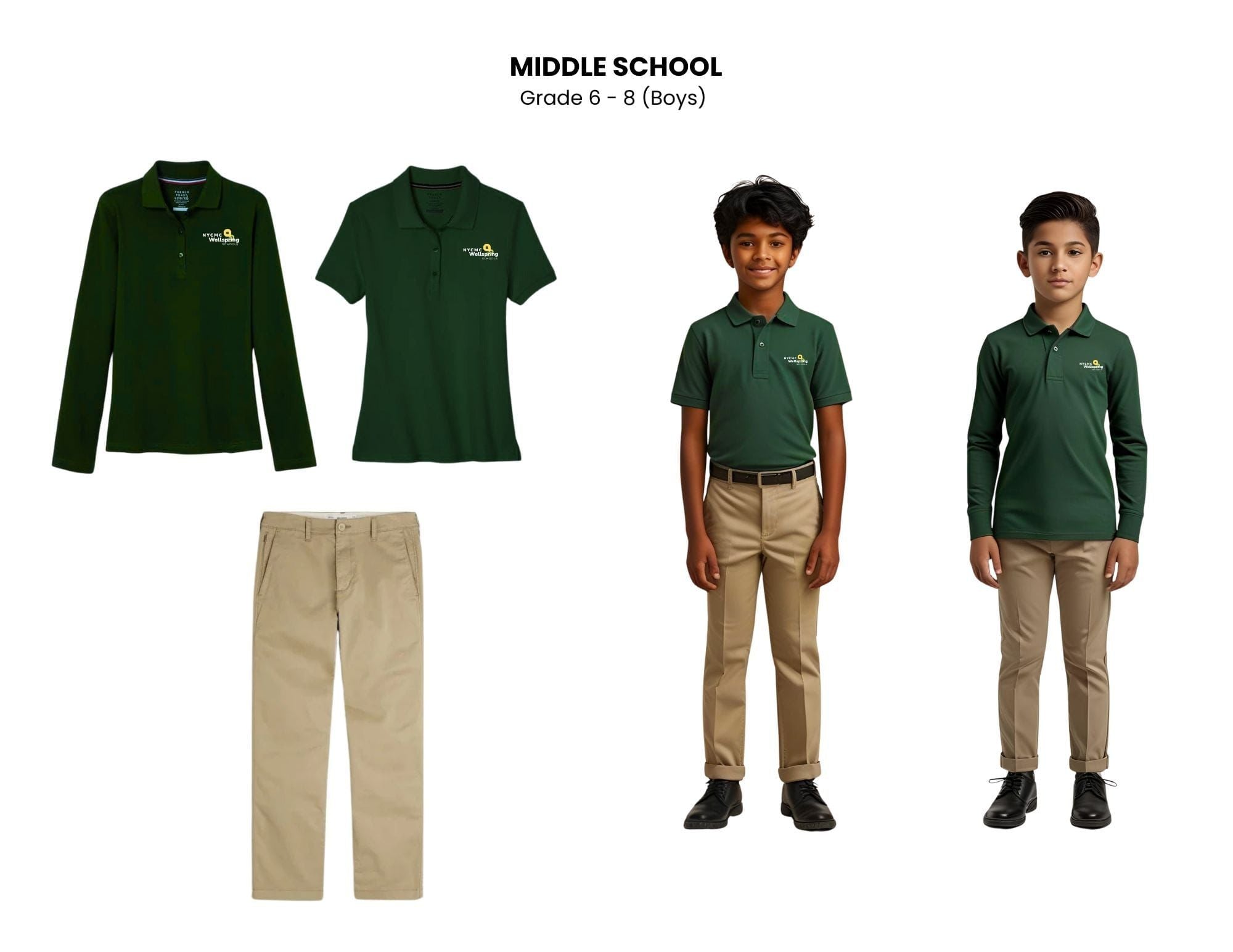 NYCMC Wellspring Schools Uniform: Khaki Pants with Logo